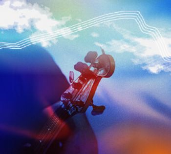 Guitar on a sky background with three lines in the shape of Castle Hill