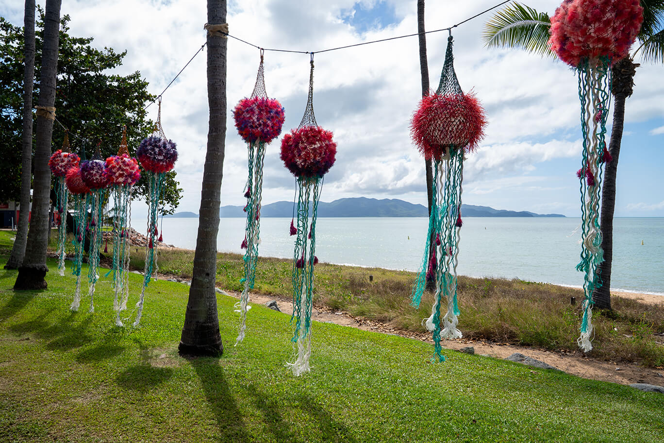 Jellyfish-like creatures made of reclaimed marine debris