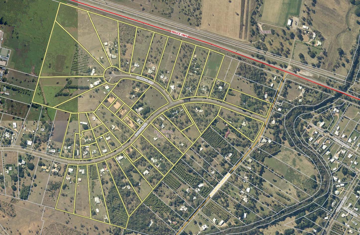 Map of Duggan Drive, Alligator Creek with two water mains and all affected properties highlighted