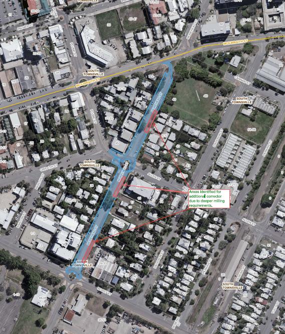 Map of Morehead Street, Townsville City with area of roadworks marked in blue