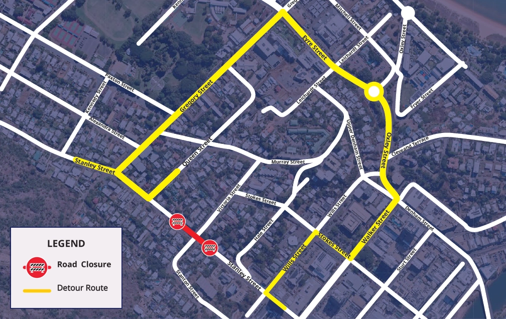 Map of the road closure and detour route