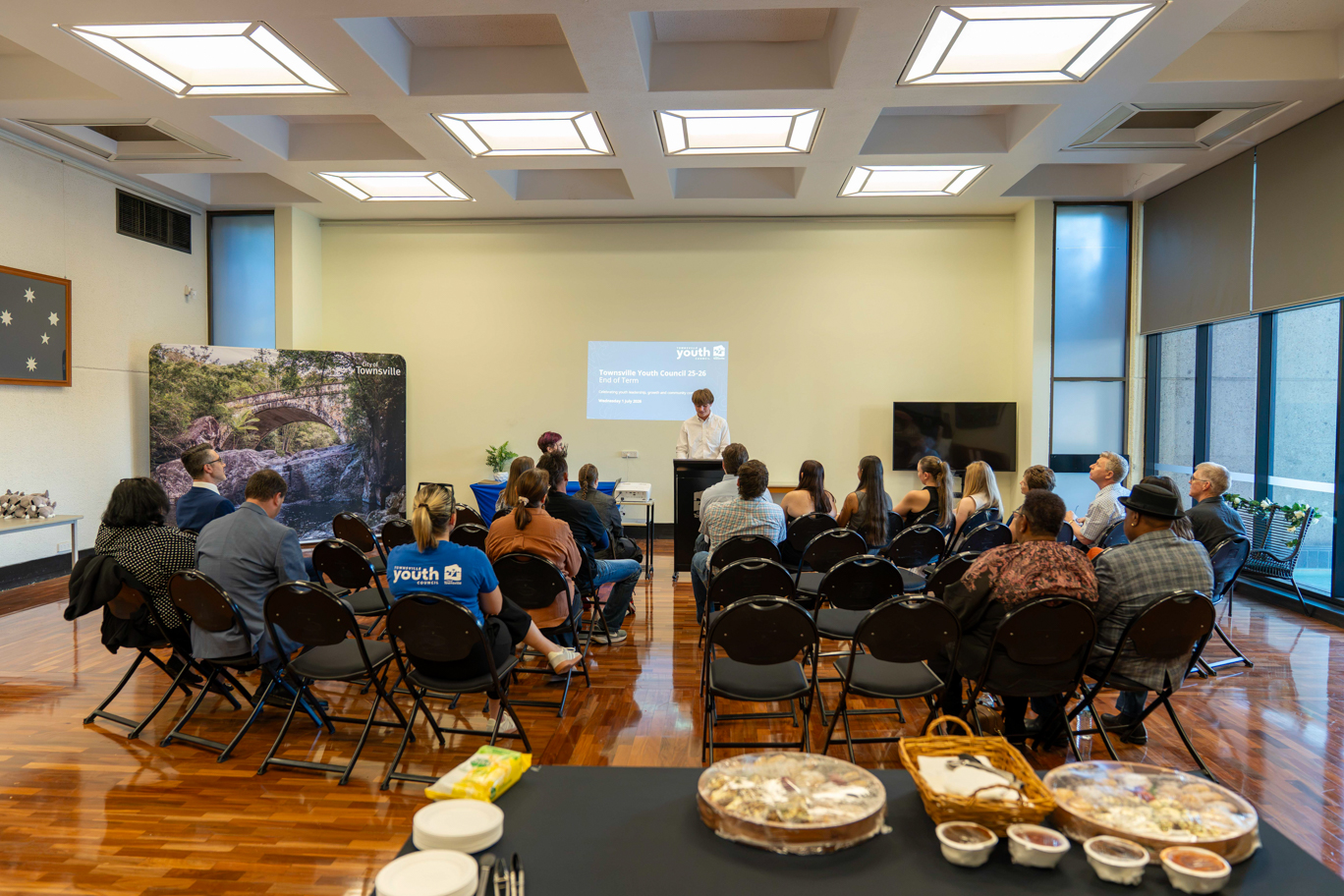 Townsville Youth Council Mayor Dane Dempsey addresses attendees