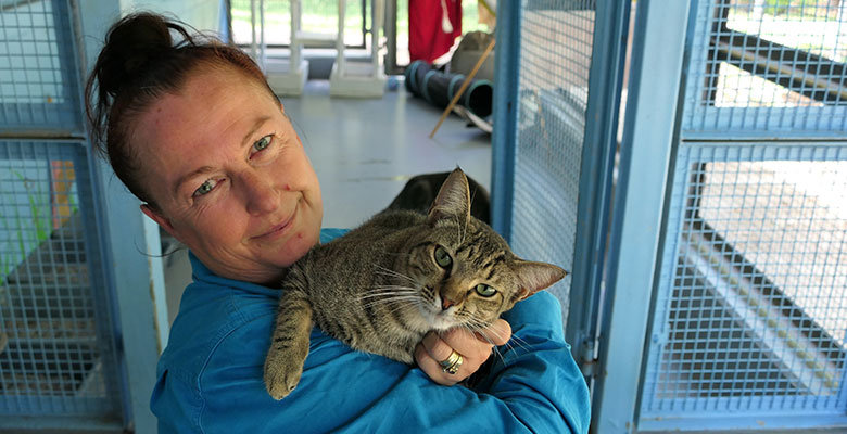 Animal care attendant Mel Williamson at Council’s Animal Care and Adoption Centre.