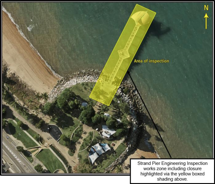 Map of Strand Pier with yellow box over entire pier