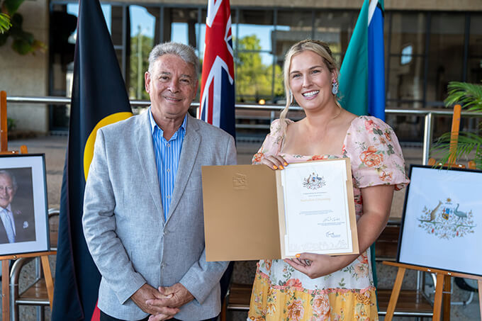 Cr Paul Jacob with new Australian Citizen