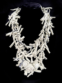 Neckpiece by Bernadette Russell, 2025. Upcycled materials.