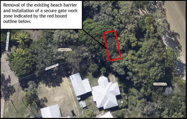 Map of the locations of the Cungulla Beach Minor Maintenance Works at the end of Cooldetta St