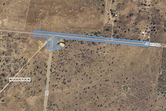 Jones Road to No-Name Road intersection with upgrade area highlighted