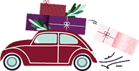 A car loaded up with gifts