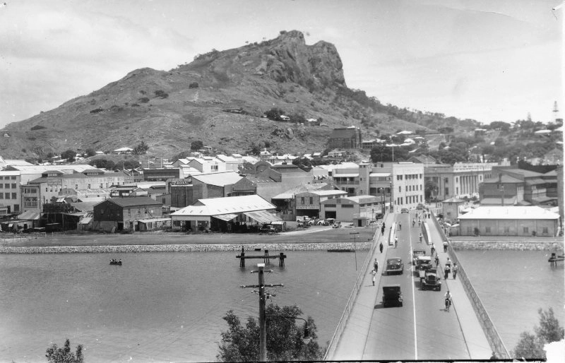 Ross Creek, Victoria Bridge and Castle Hill. Townsville, 1930. Photographed by William Joseph Bundock Laurie