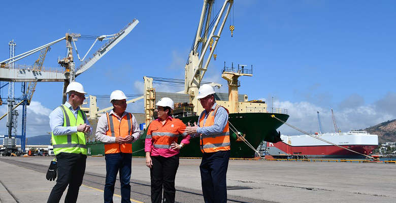  Iplex Australia general manager Paul Lavelle, Member for Thuringowa Aaron Harper, Cr Ann-Maree Greaney and Member for Mundingburra Les Walker at the Port of Townsville.