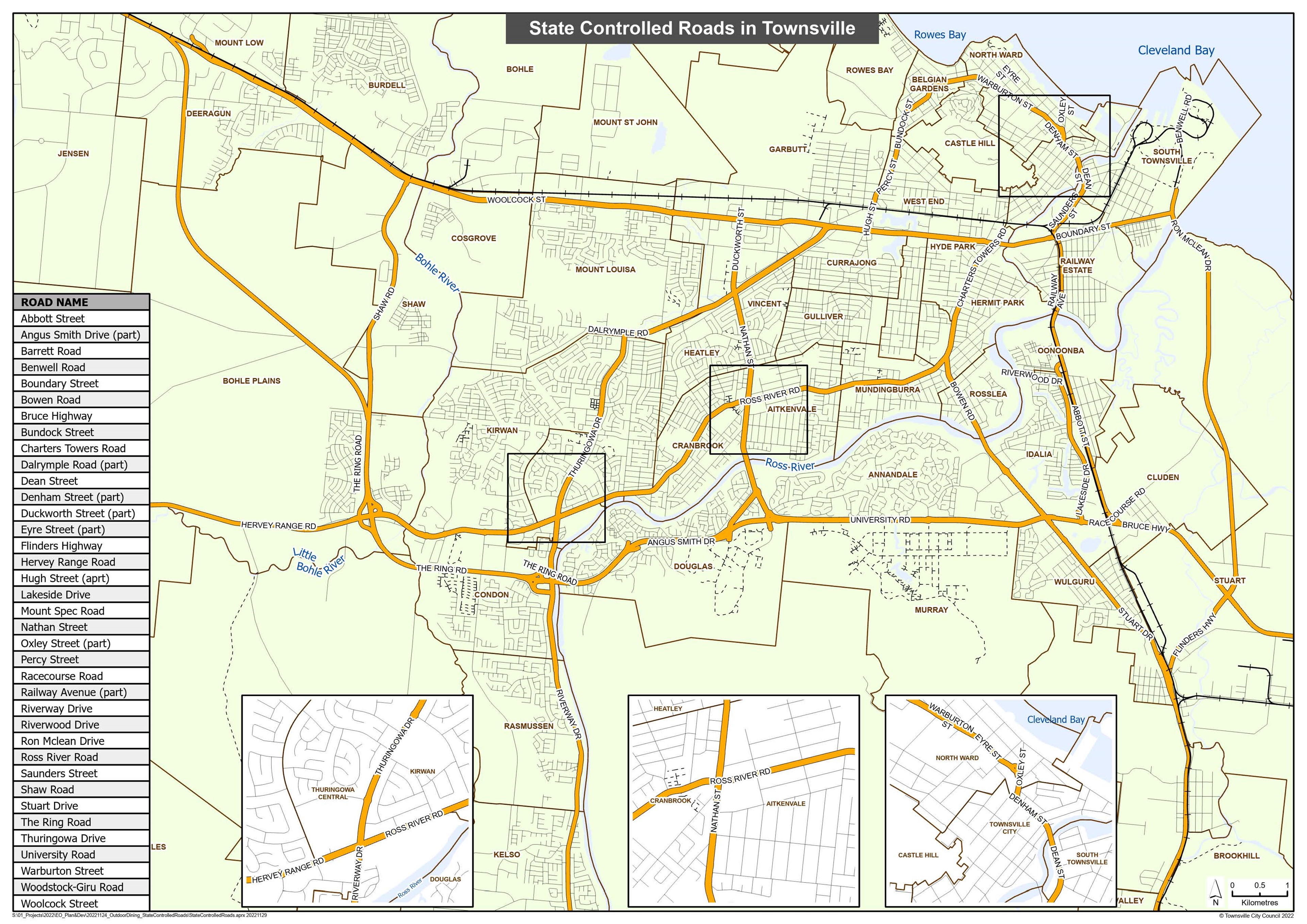 Map of State-controlled roads in Townsville