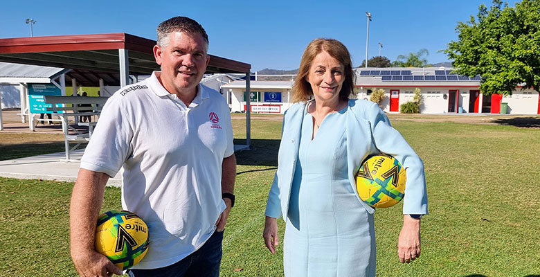 Football Queensland General Manager Northern Region Declan Carnes and Mayor Jenny Hill