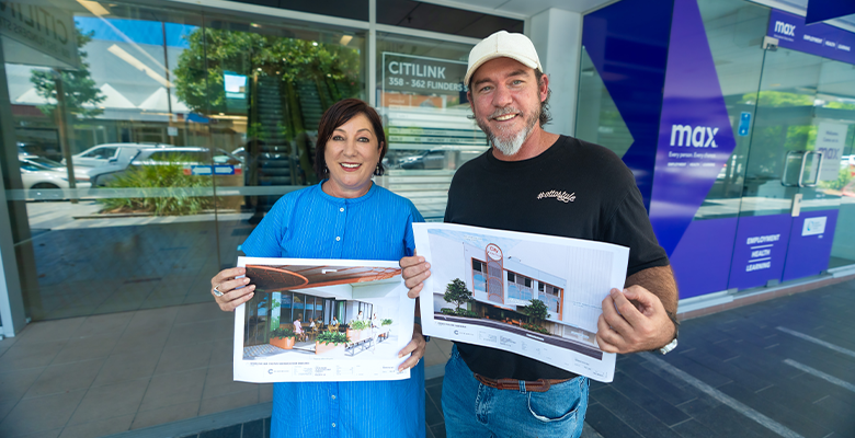 Townsville Acting Mayor Ann-Maree Greaney with Otto's Market owner Don Peel outside the soon-to-be upgraded Citilink building.