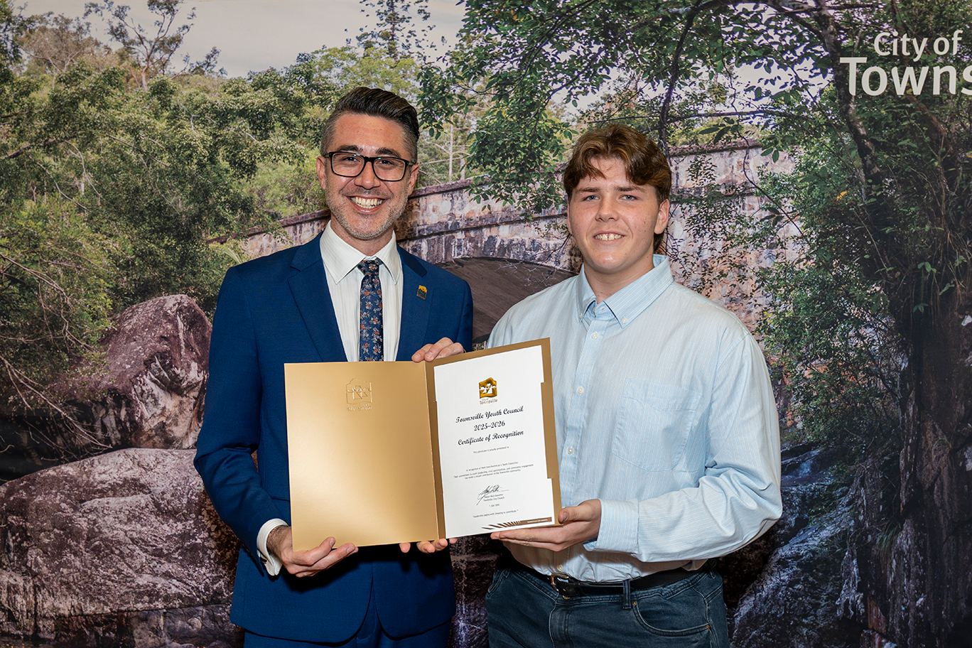 Councillor Mooney and Townsville Youth Council member Aiden Exelby