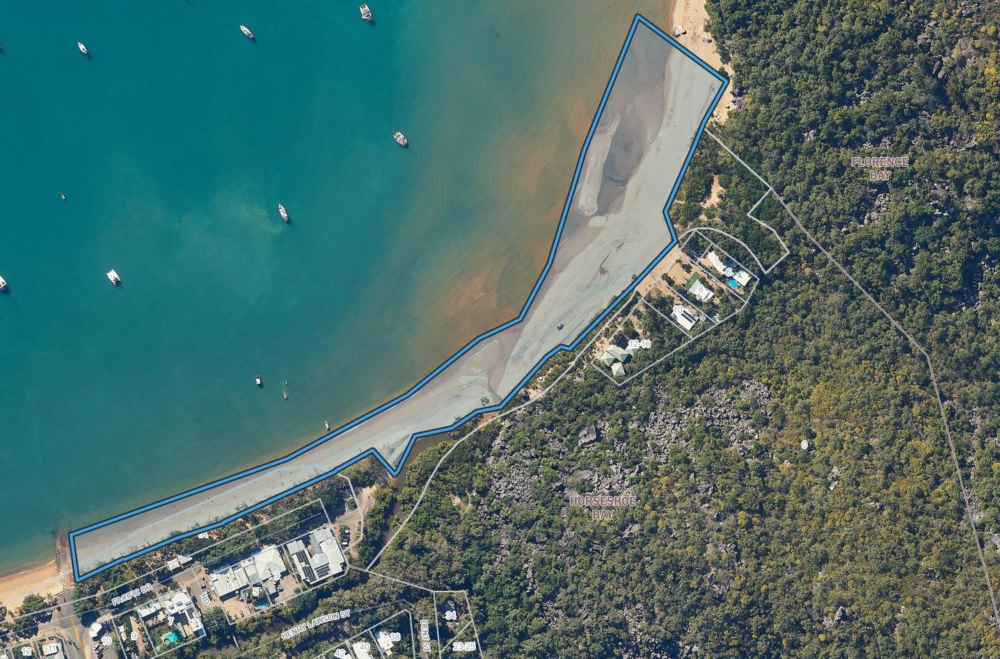 Map of Horseshoe Bay Foreshore with area of works highlighted
