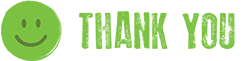 Green happy face saying 'thank you