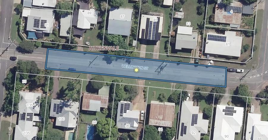 Map of Wellington Street, Aitkenvale with the section of the road between the Rogers Street and Armit Street intersections highlighted