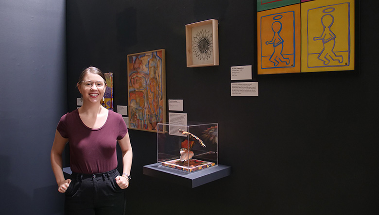 TAFE artist Tenielle Edmondson with her body of works as part of the 21 exhibition at Pinnacles Gallery