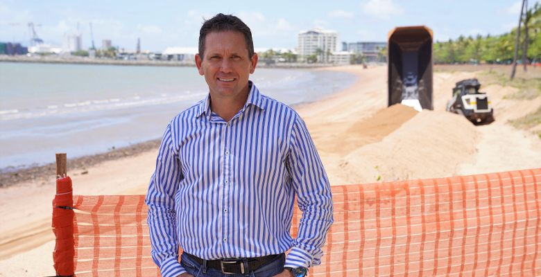 Acting Mayor Mark Molachino said Townsville City Council will reprofile a section of The Strand beachfront to reduce the impacts of environmental erosion.