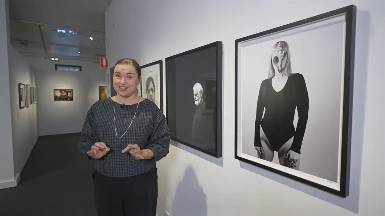 Serena Bentley standing next to Empty Vessel by Cassandra McMahon