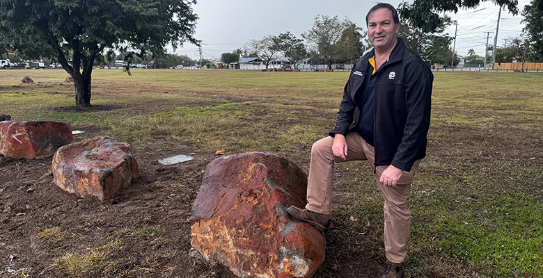 Cr Robinson with Boulders at Currajong Park Cr Robinson with Boulders at Currajong Park