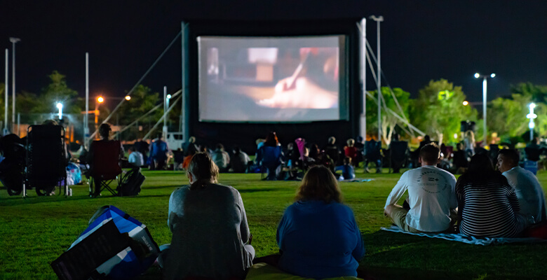 Families at a Riverway Movie Night event.