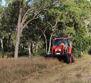 A tractor mowing along the bushland