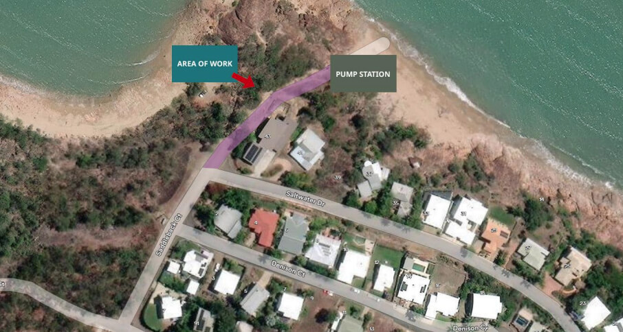 Map with road next to the Saltwater Drive Pump Station highlighted