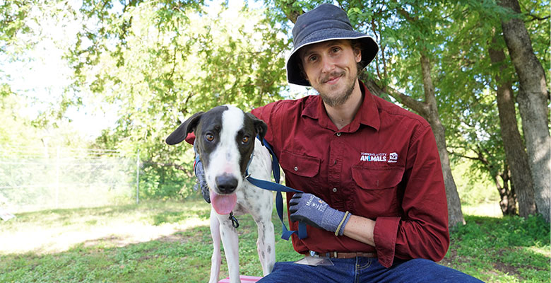 Jonathan Stitger and Ally the dog at the Animal Care and Adoption Centre. The ACAC is seeing a rise in heartworm in impounded dogs