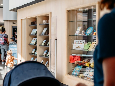 A community display in a glass cabinet