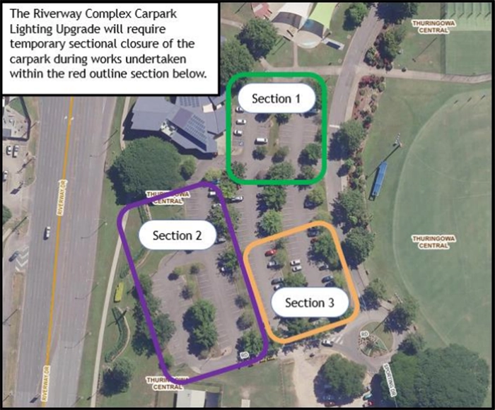 The Riverway Complex Carpark Lighting Upgrade will require temporary sectional closure of the carpark during works undertaken