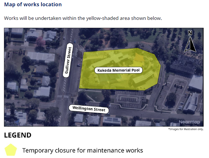 Kokoda Memorial Pool Maintenance Works Map
