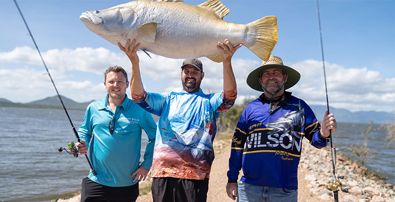 Cr Brady Ellis, Townsville Barramundi Restocking Group’s Rhyce Bullimore and Cr Kristian Price Cr Brady Ellis, Townsville Barramundi Restocking Group’s Rhyce Bullimore and Cr Kristian Price
