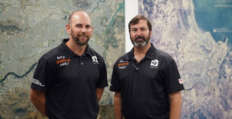 Emergency Management and Community Safety team manager and Local Disaster Coordinator Zac Dawes with Townsville Local Disaster Management Group chair Councillor Andrew Robinson.